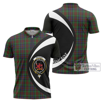 MacDuff Hunting Tartan Zipper Polo Shirt with Family Crest Circle Style