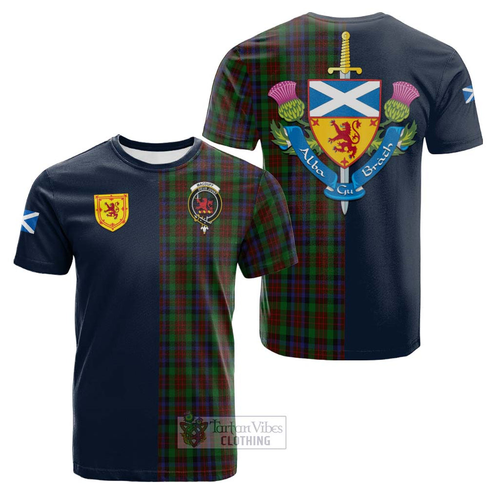 Tartan Vibes Clothing MacDuff Hunting Tartan Cotton T-shirt with Scottish Lion Royal Arm Half Style