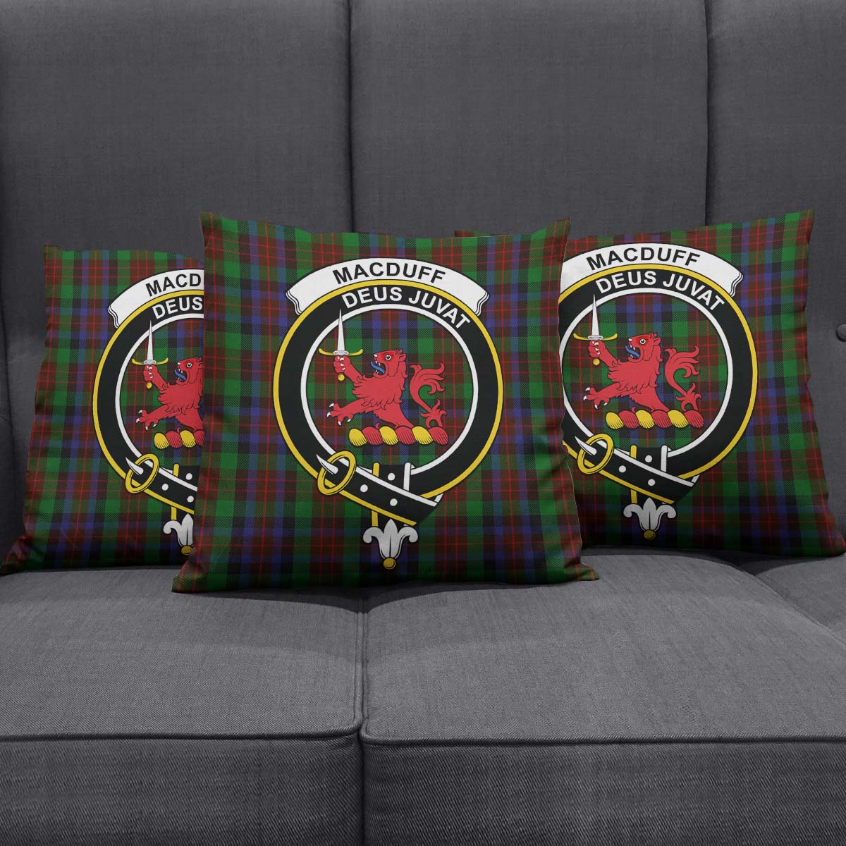 MacDuff Hunting Tartan Pillow Cover with Family Crest Square Pillow Cover - Tartanvibesclothing