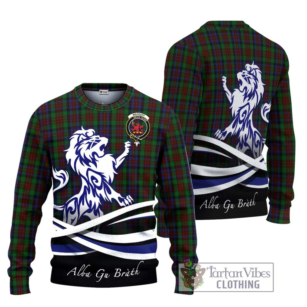 MacDuff Hunting Tartan Knitted Sweater with Alba Gu Brath Regal Lion Emblem Unisex - Tartanvibesclothing Shop