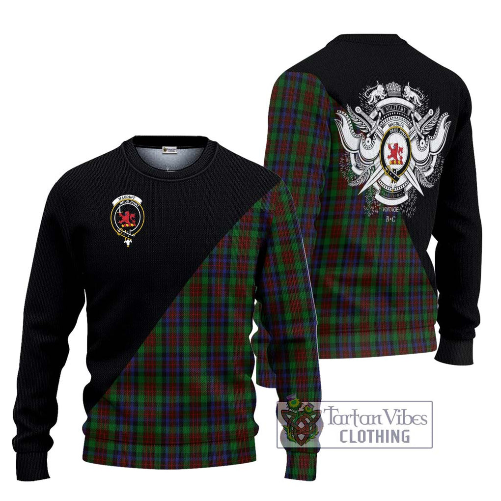 MacDuff Hunting Tartan Knitted Sweater with Family Crest and Military Logo Style Unisex - Tartanvibesclothing Shop