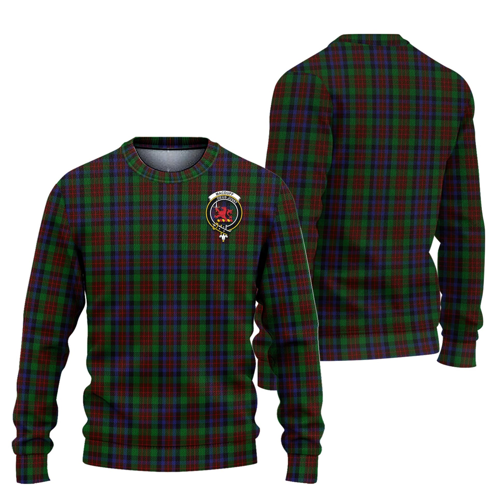 MacDuff Hunting Tartan Knitted Sweater with Family Crest Unisex - Tartanvibesclothing