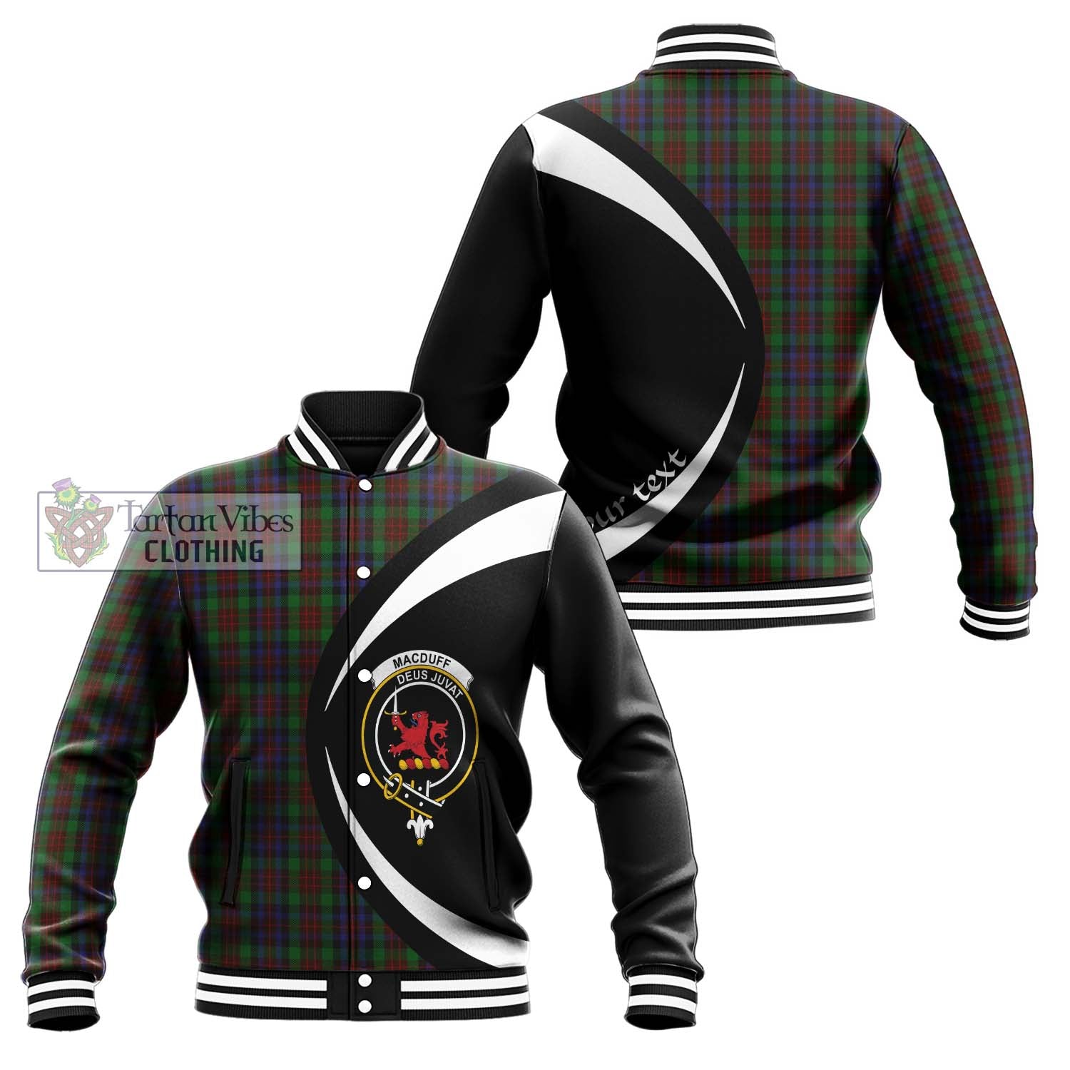 MacDuff Hunting Tartan Baseball Jacket with Family Crest Circle Style Unisex - Tartan Vibes Clothing