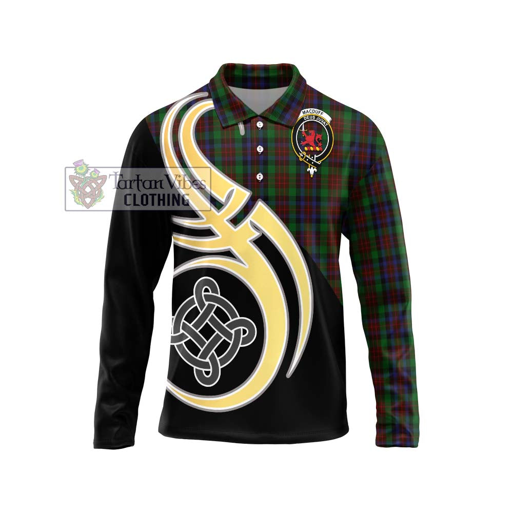 MacDuff Hunting Tartan Long Sleeve Polo Shirt with Family Crest and Celtic Symbol Style Unisex - Tartan Vibes Clothing