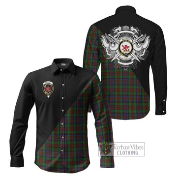 MacDuff Hunting Tartan Long Sleeve Button Shirt with Family Crest and Military Logo Style