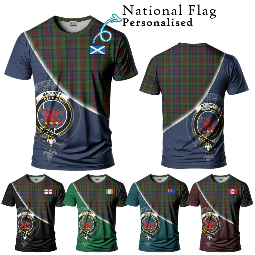 MacDuff Hunting Tartan T-Shirt with Personalised National Flag and Family Crest Half Style Kid's Shirt - Tartanvibesclothing Shop