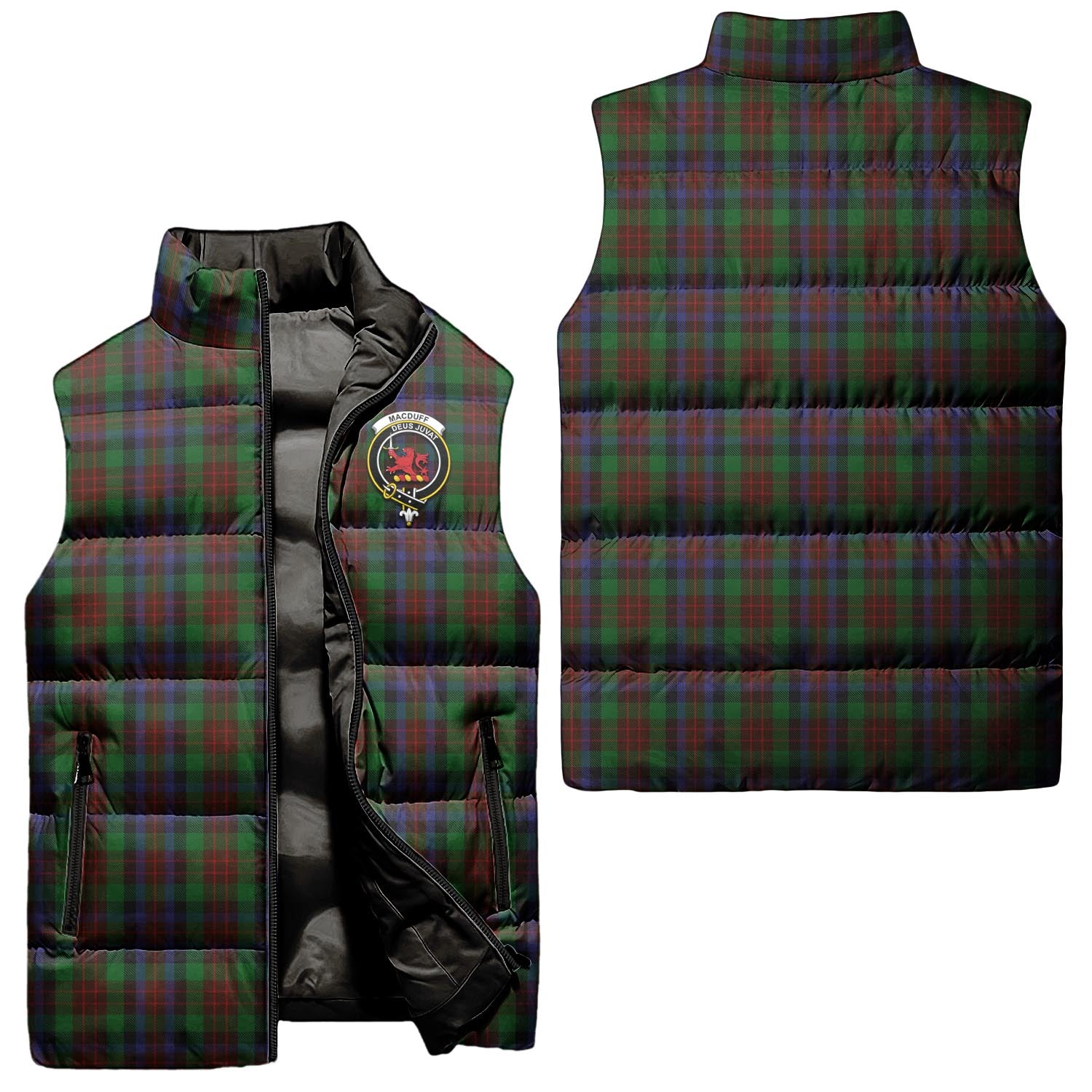 MacDuff Hunting Tartan Sleeveless Puffer Jacket with Family Crest Unisex - Tartanvibesclothing