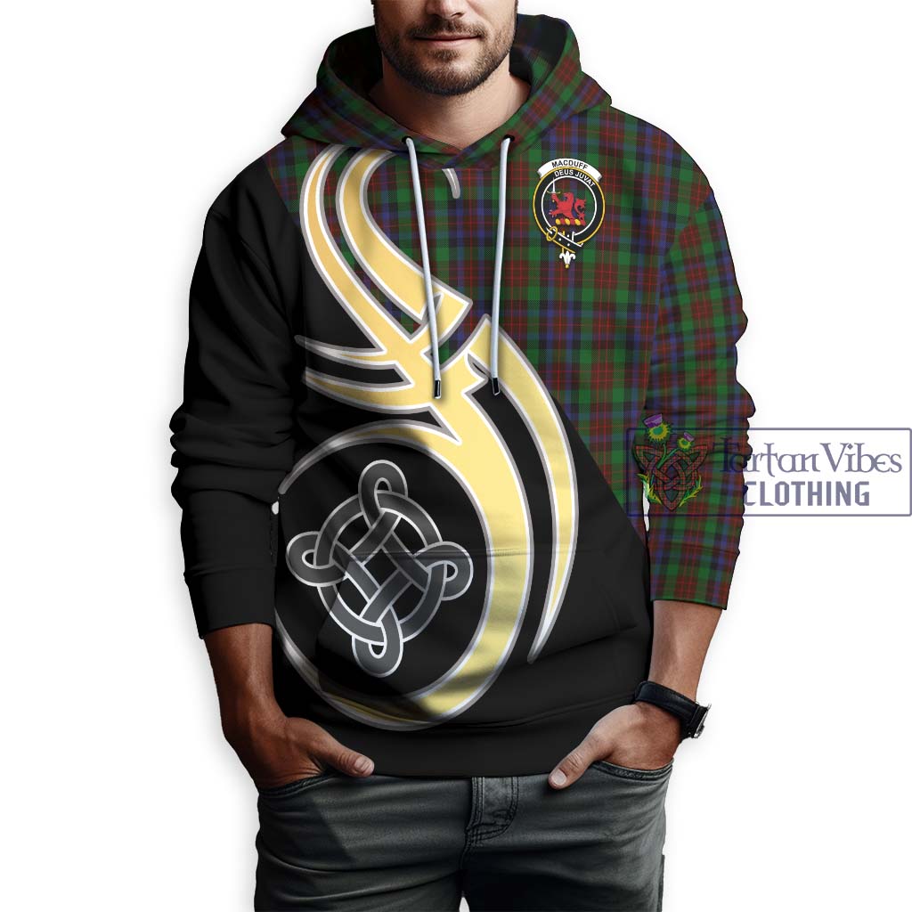 Tartan Vibes Clothing MacDuff Hunting Tartan Hoodie with Family Crest and Celtic Symbol Style