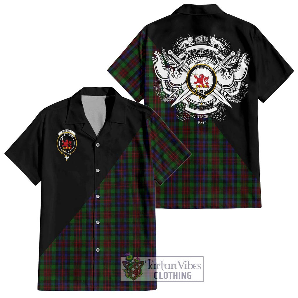 MacDuff Hunting Tartan Short Sleeve Button Shirt with Family Crest and Military Logo Style Kid - Tartanvibesclothing Shop