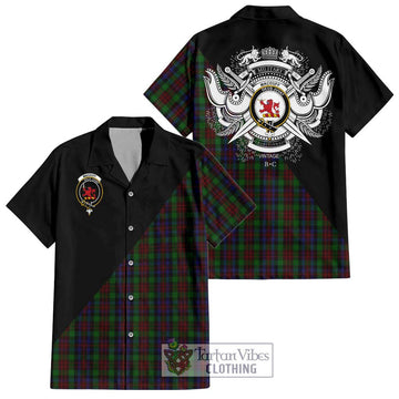 MacDuff Hunting Tartan Short Sleeve Button Shirt with Family Crest and Military Logo Style