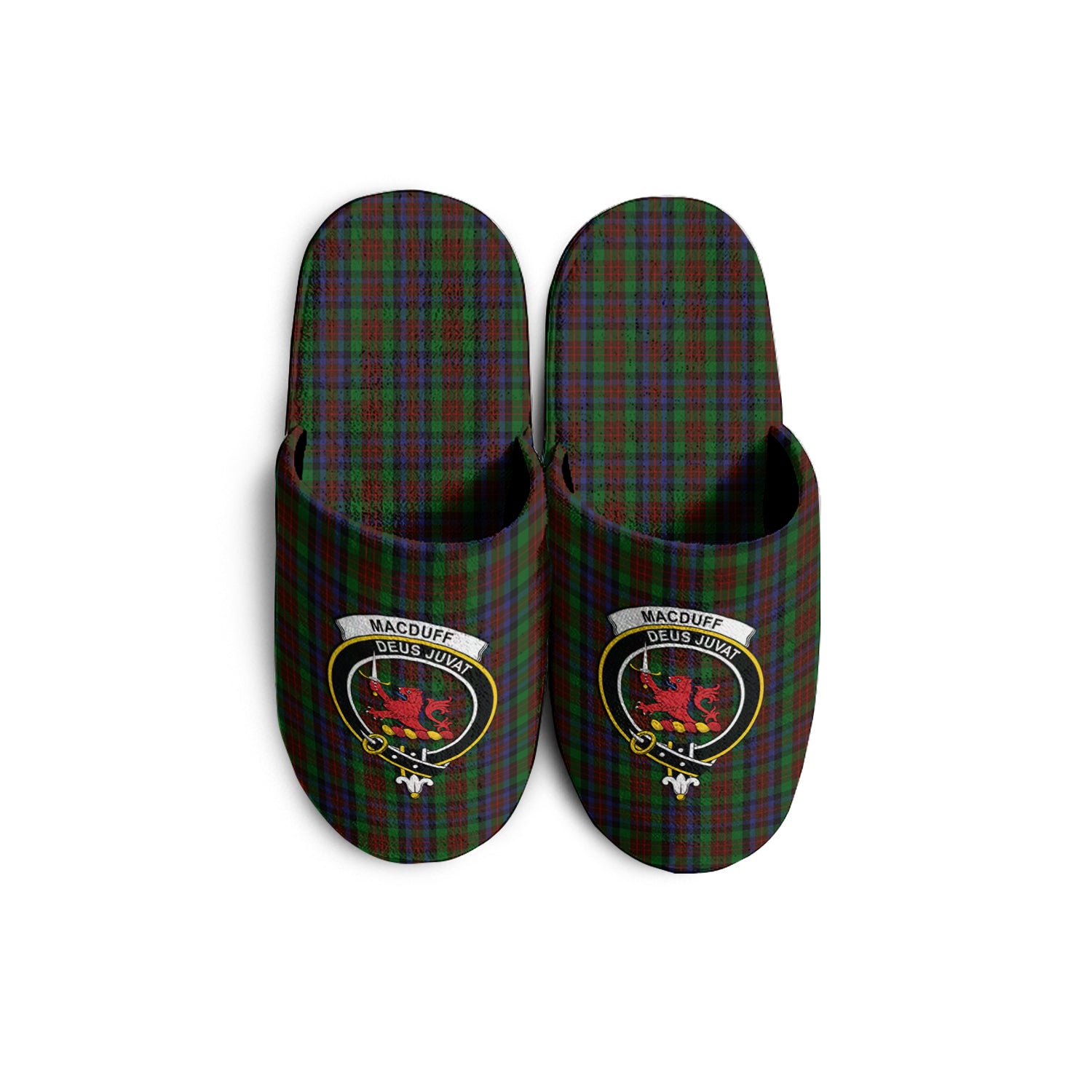 MacDuff Hunting Tartan Home Slippers with Family Crest - Tartanvibesclothing