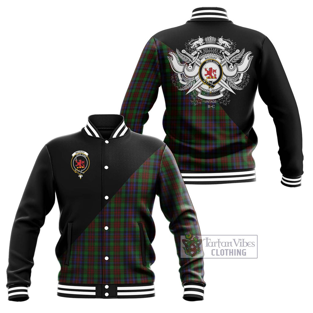 MacDuff Hunting Tartan Baseball Jacket with Family Crest and Military Logo Style Unisex - Tartanvibesclothing Shop