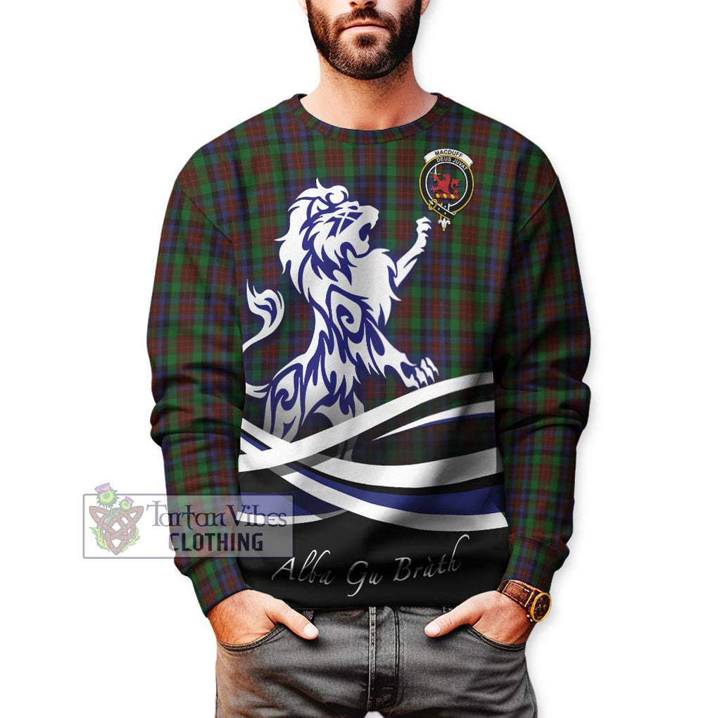 MacDuff Hunting Tartan Sweatshirt with Alba Gu Brath Regal Lion Emblem Unisex - Tartanvibesclothing Shop