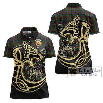 MacDuff Hunting Tartan Women's Polo Shirt with Family Crest Celtic Wolf Style