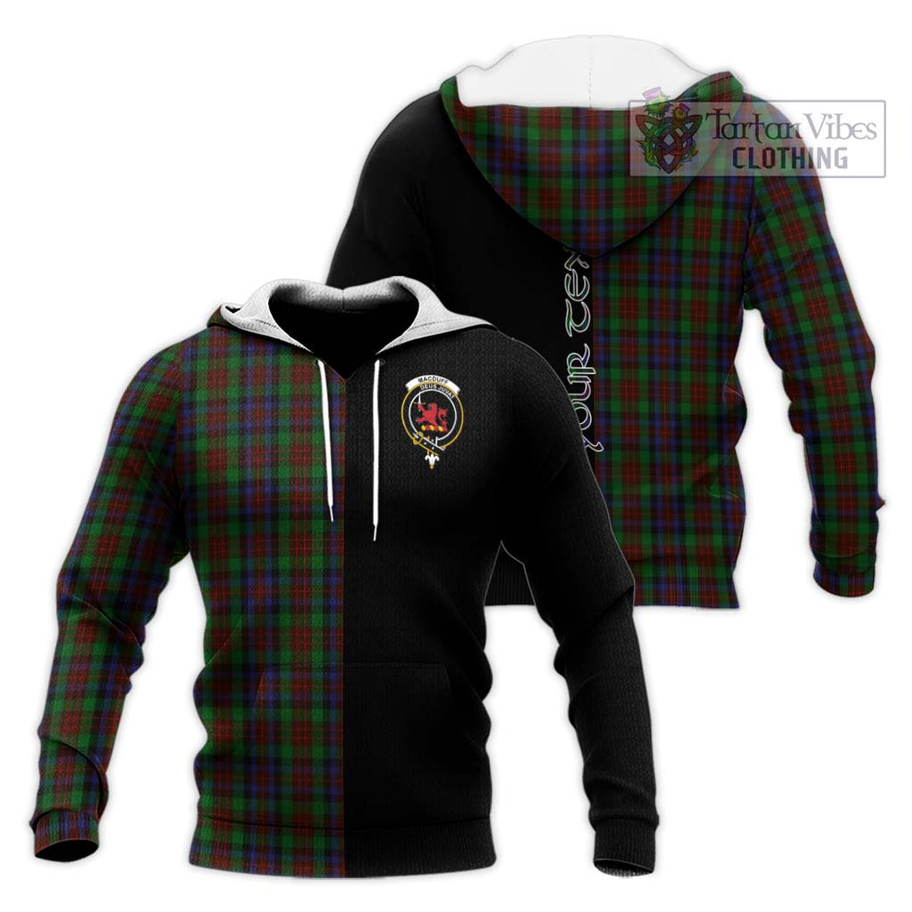 MacDuff Hunting Tartan Knitted Hoodie with Family Crest and Half Of Me Style Unisex Knitted Pullover Hoodie - Tartanvibesclothing Shop