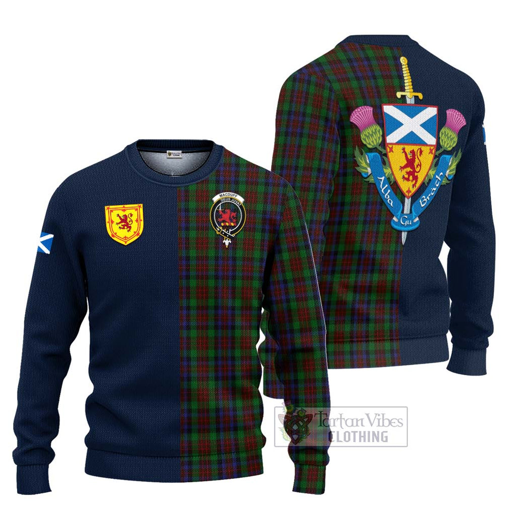 Tartan Vibes Clothing MacDuff Hunting Tartan Knitted Sweater with Scottish Lion Royal Arm Half Style