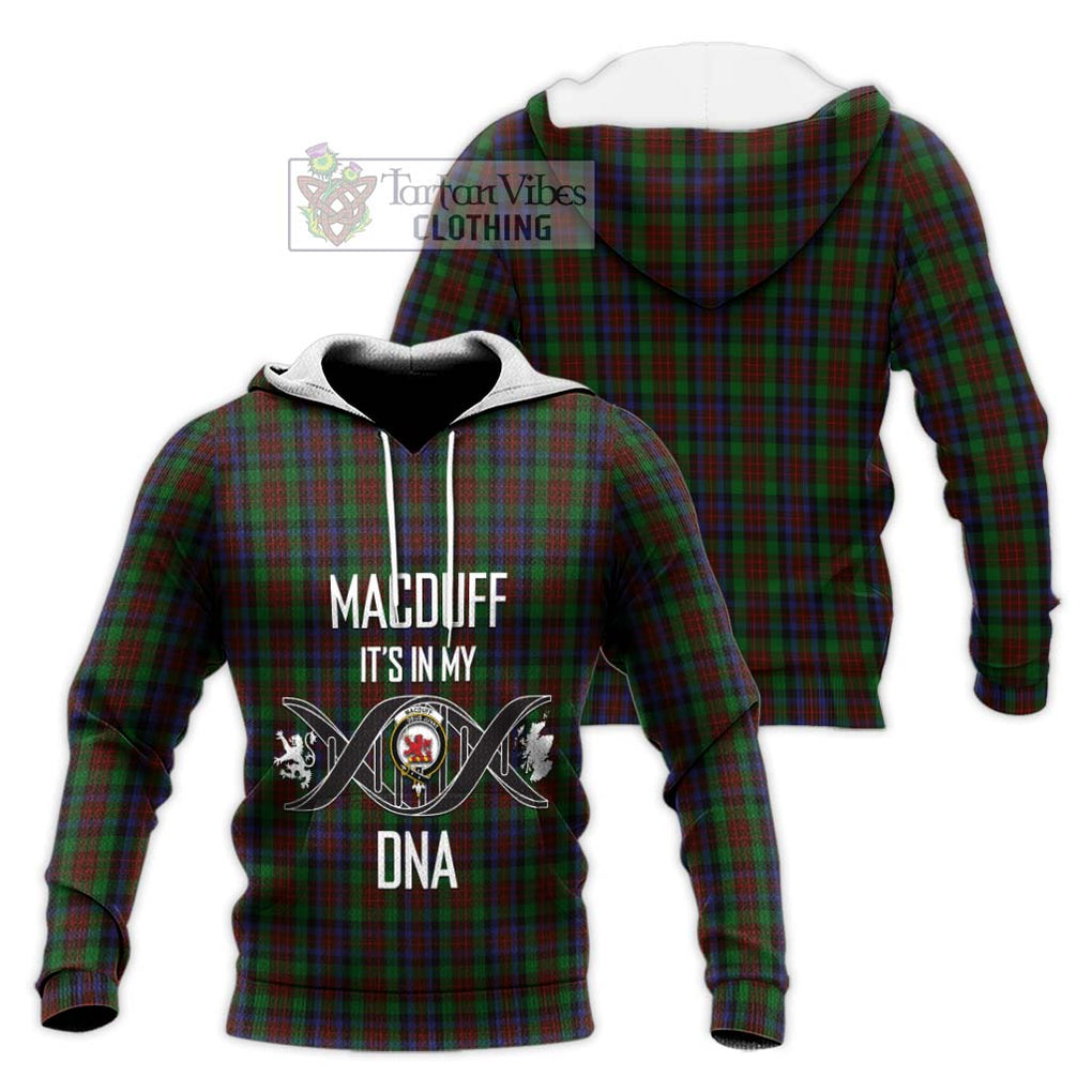 MacDuff Hunting Tartan Knitted Hoodie with Family Crest DNA In Me Style Unisex Knitted Pullover Hoodie - Tartanvibesclothing Shop