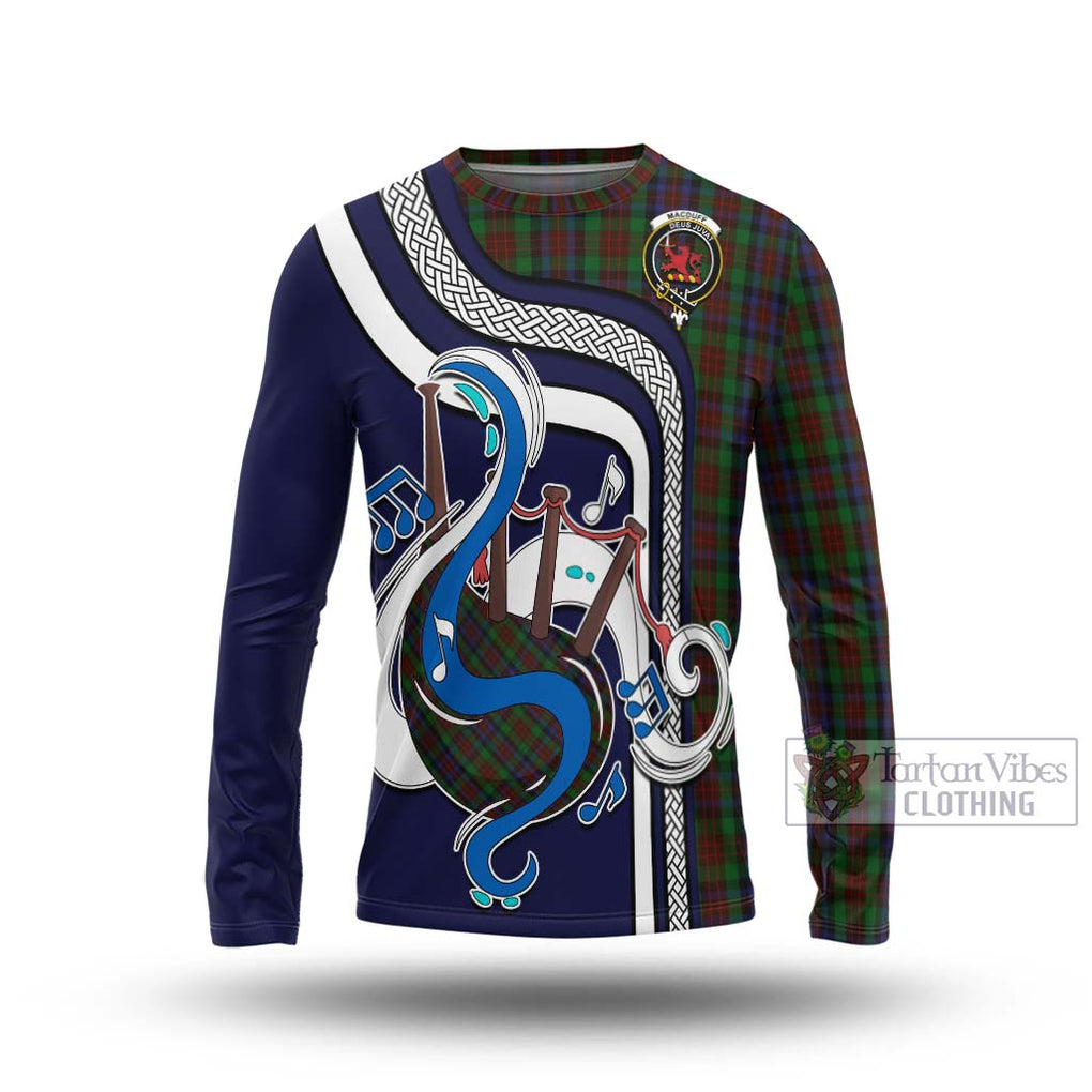 Tartan Vibes Clothing MacDuff Hunting Tartan Long Sleeve T-Shirt with Epic Bagpipe Style