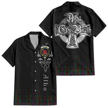 MacDuff Hunting Tartan Short Sleeve Button Up Shirt Featuring Alba Gu Brath Family Crest Celtic Inspired