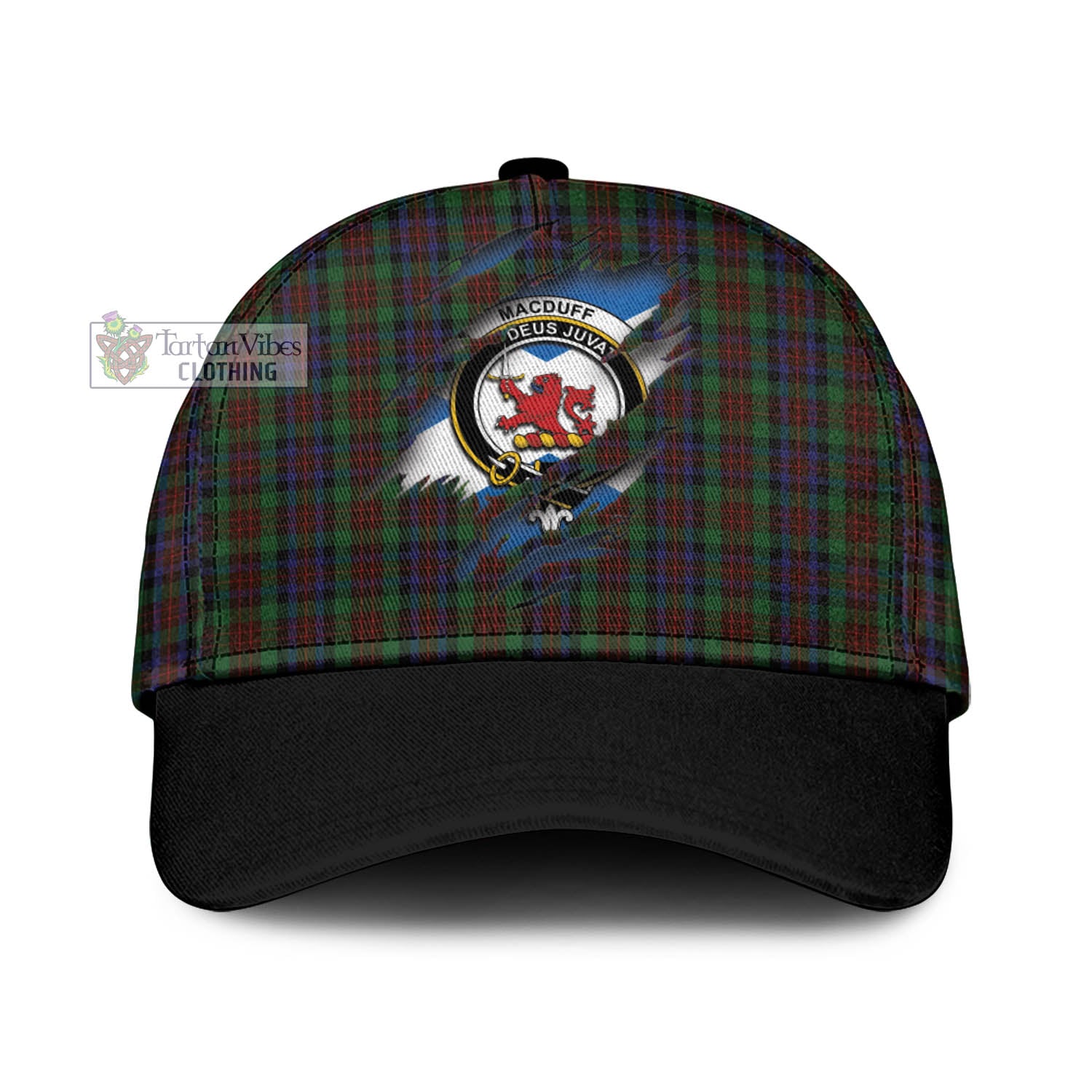 Tartan Vibes Clothing MacDuff Hunting Tartan Classic Cap with Family Crest In Me Style