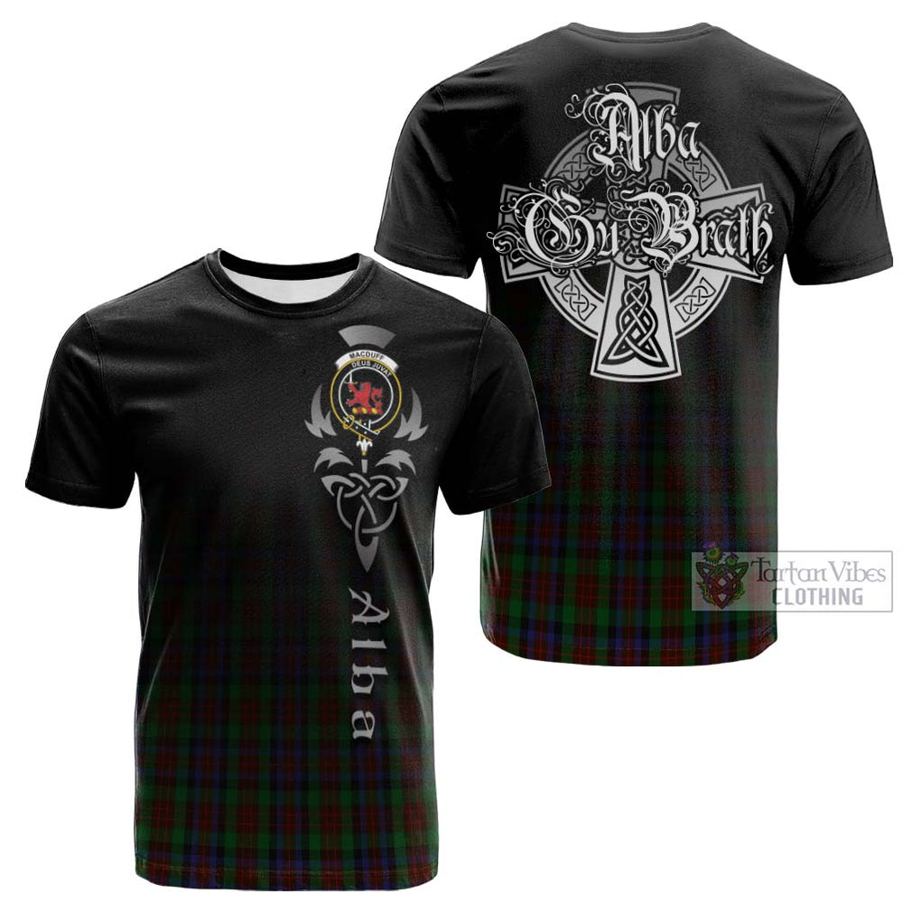 Tartan Vibes Clothing MacDuff Hunting Tartan Cotton T-shirt Featuring Alba Gu Brath Family Crest Celtic Inspired