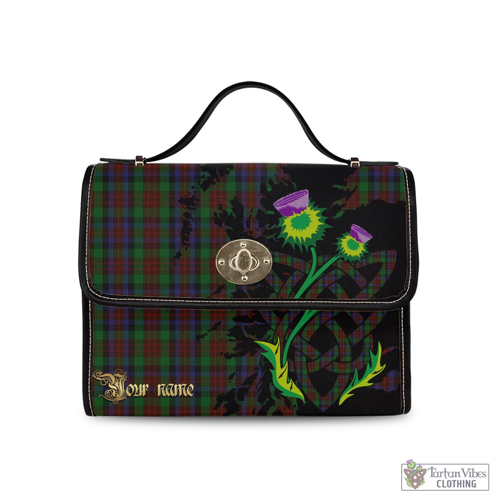 Tartan Vibes Clothing MacDuff Hunting Tartan Waterproof Canvas Bag with Scotland Map and Thistle Celtic Accents