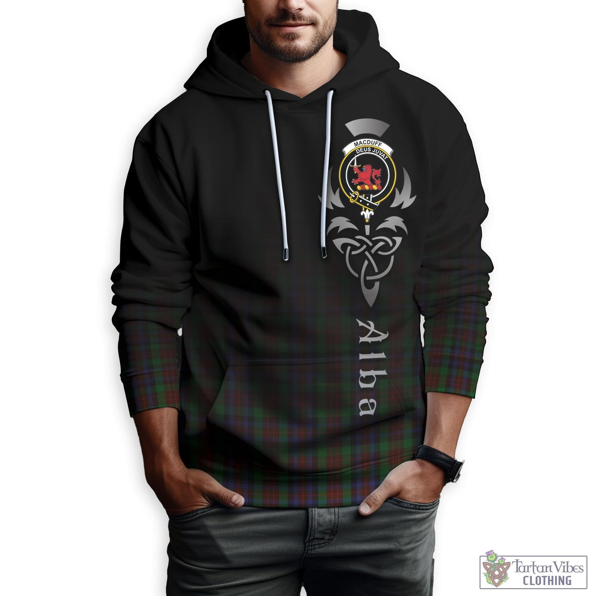 Tartan Vibes Clothing MacDuff Hunting Tartan Hoodie Featuring Alba Gu Brath Family Crest Celtic Inspired