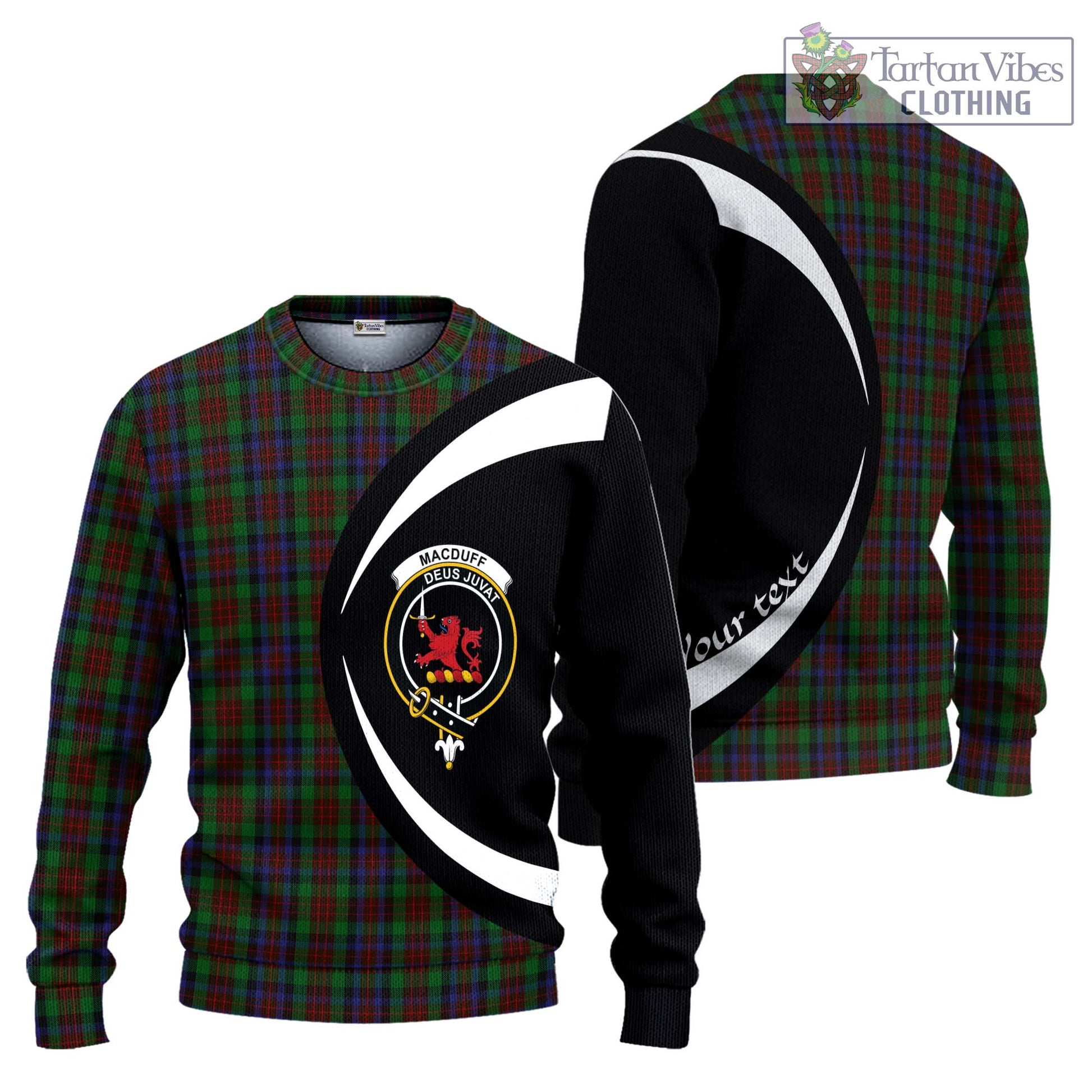 MacDuff Hunting Tartan Knitted Sweater with Family Crest Circle Style Unisex - Tartan Vibes Clothing