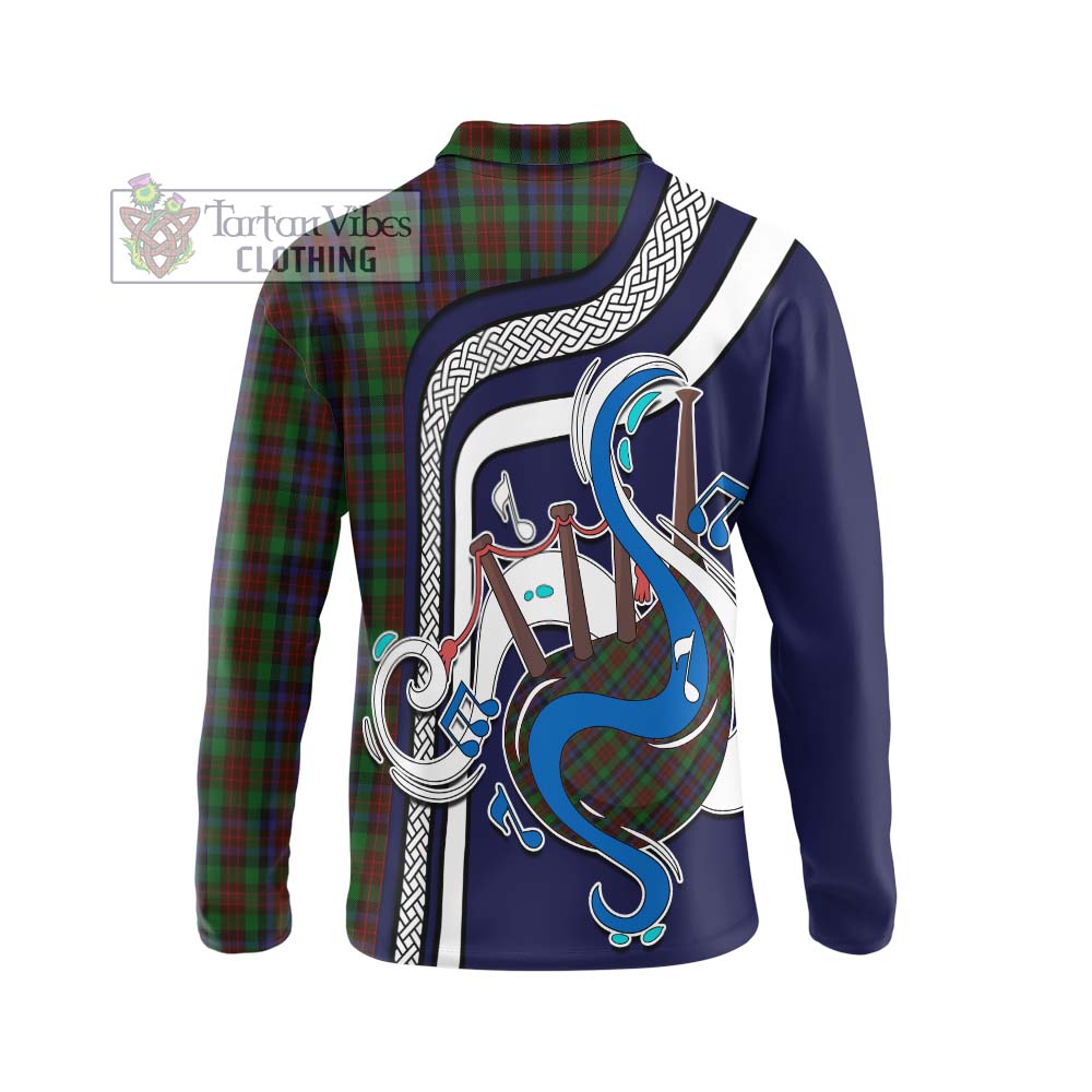 Tartan Vibes Clothing MacDuff Hunting Tartan Long Sleeve Polo Shirt with Epic Bagpipe Style