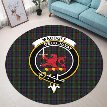 MacDuff Hunting Tartan Round Rug with Family Crest