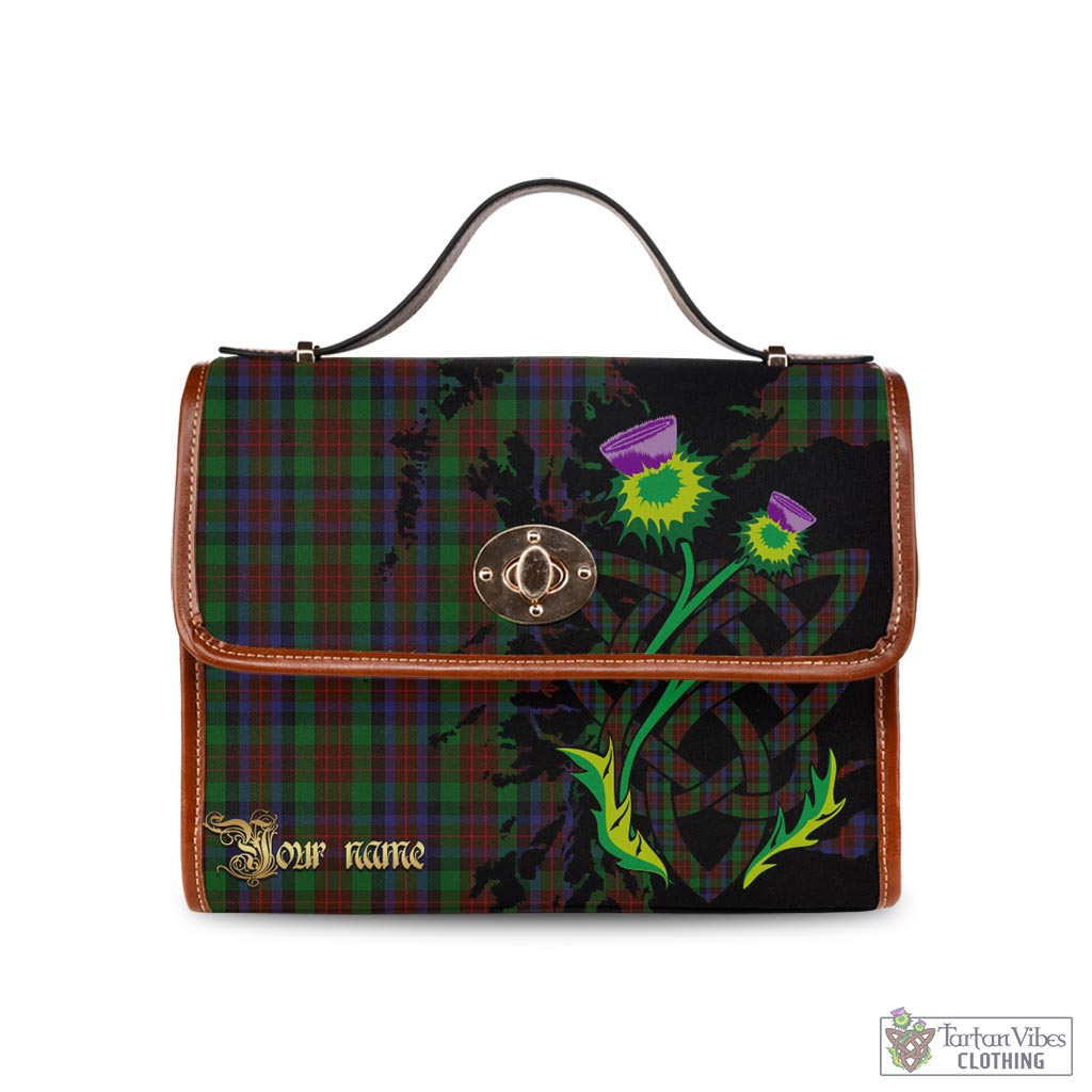 Tartan Vibes Clothing MacDuff Hunting Tartan Waterproof Canvas Bag with Scotland Map and Thistle Celtic Accents