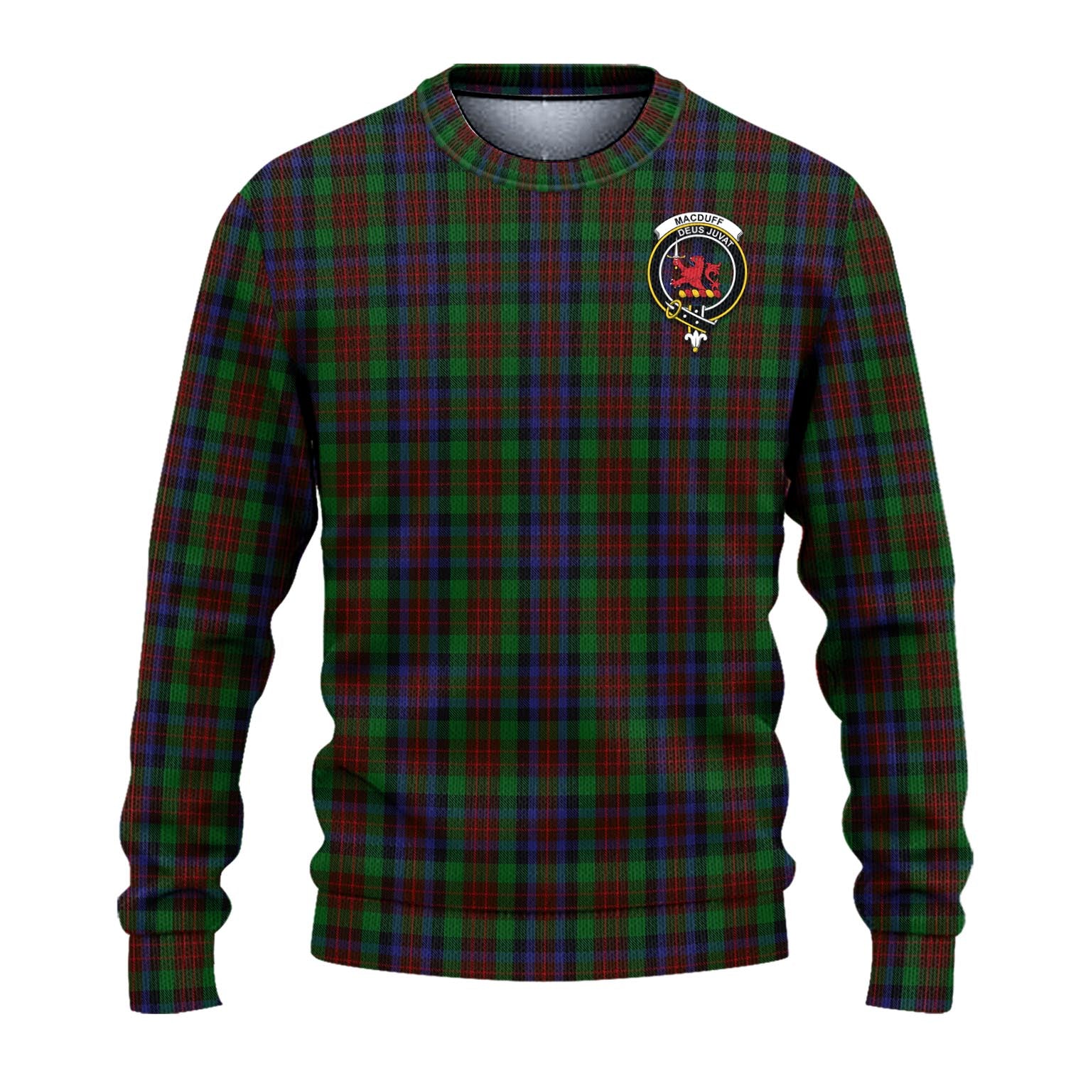 MacDuff Hunting Tartan Knitted Sweater with Family Crest - Tartanvibesclothing