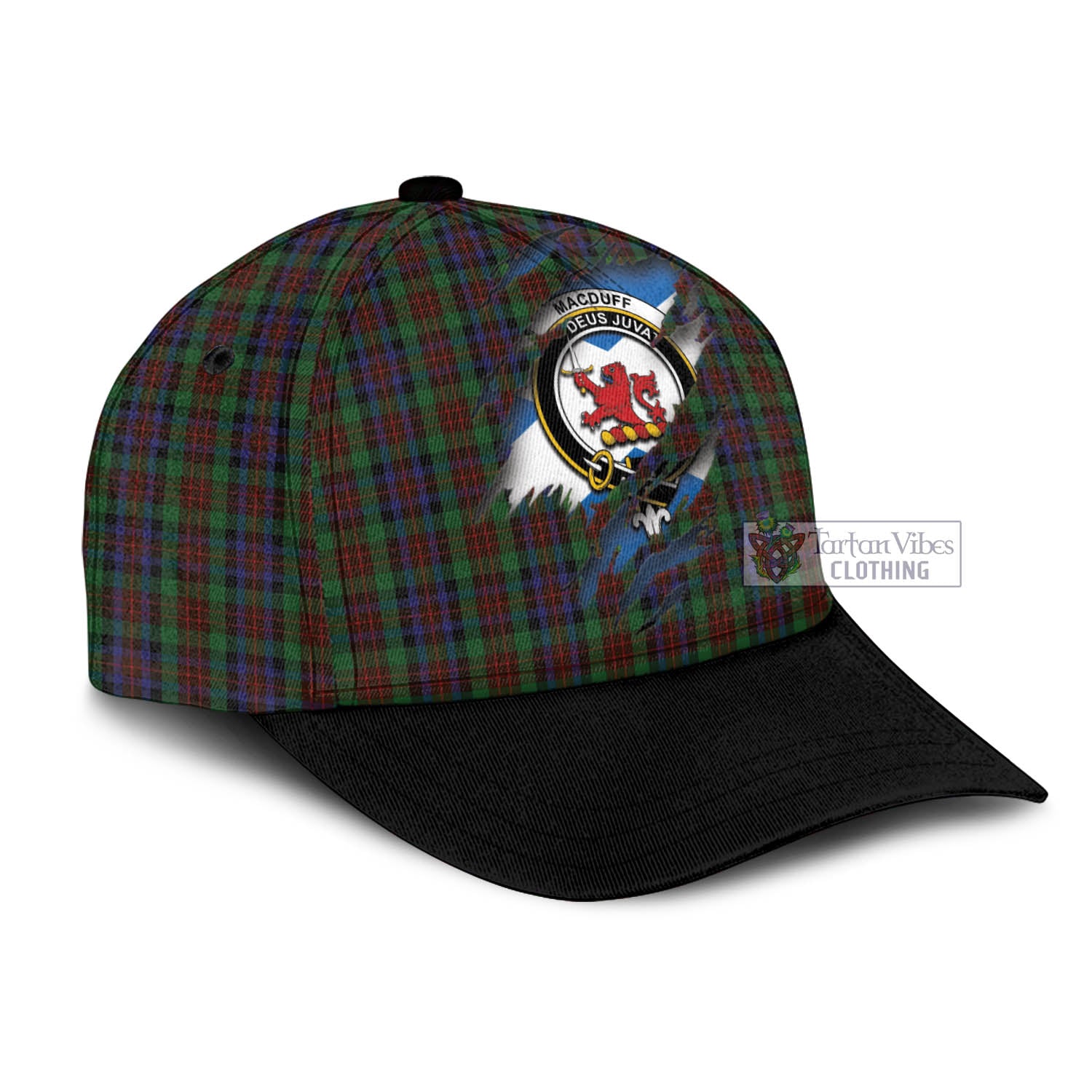 Tartan Vibes Clothing MacDuff Hunting Tartan Classic Cap with Family Crest In Me Style