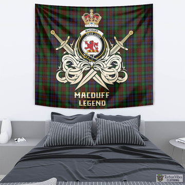 MacDuff Hunting Tartan Tapestry with Clan Crest and the Golden Sword of Courageous Legacy