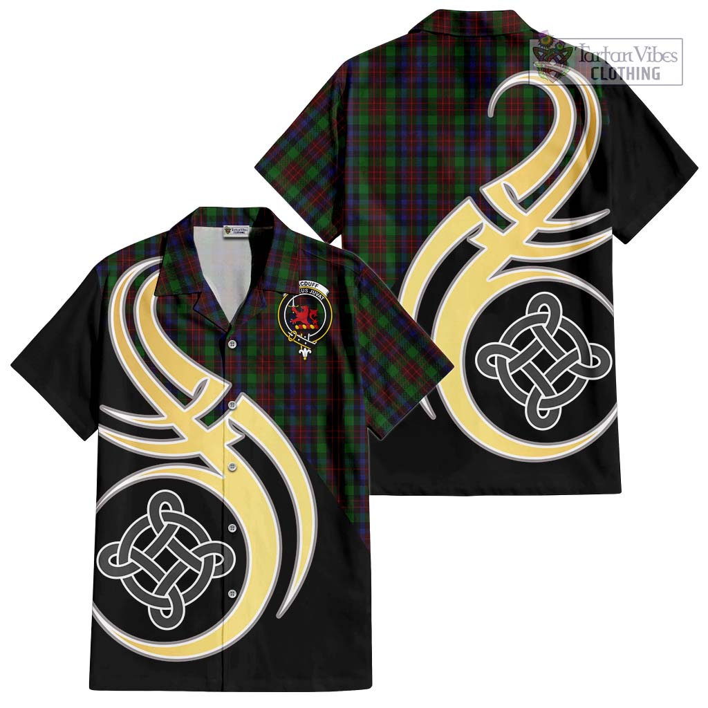 MacDuff Hunting Tartan Short Sleeve Button Shirt with Family Crest and Celtic Symbol Style - Tartan Vibes Clothing