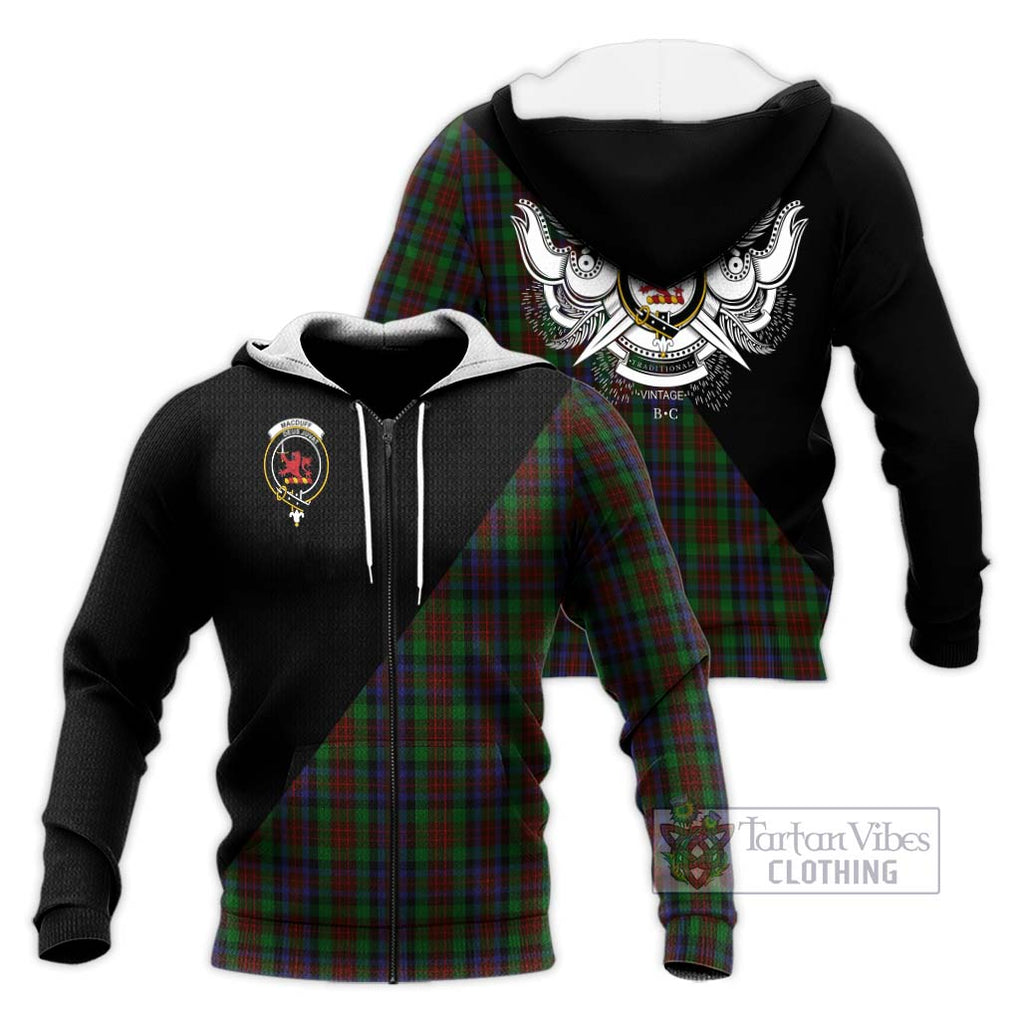 MacDuff Hunting Tartan Knitted Hoodie with Family Crest and Military Logo Style Unisex Knitted Zip Hoodie - Tartanvibesclothing Shop