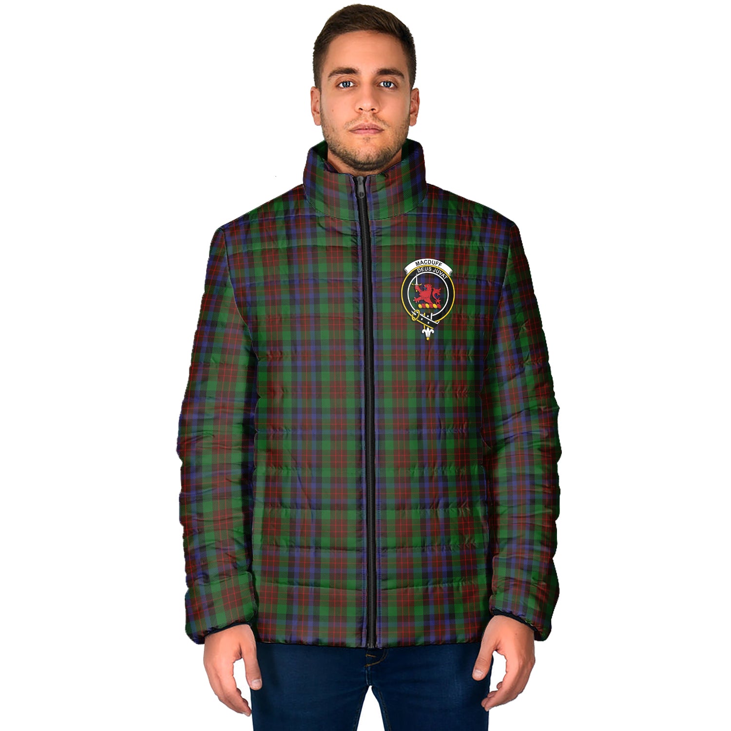 MacDuff Hunting Tartan Padded Jacket with Family Crest - Tartan Vibes Clothing