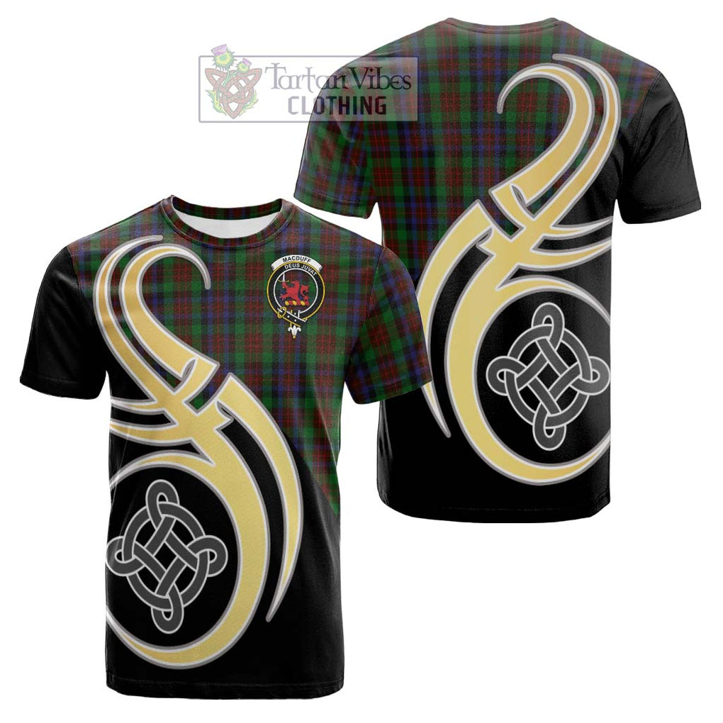 Tartan Vibes Clothing MacDuff Hunting Tartan Cotton T-shirt with Family Crest and Celtic Symbol Style