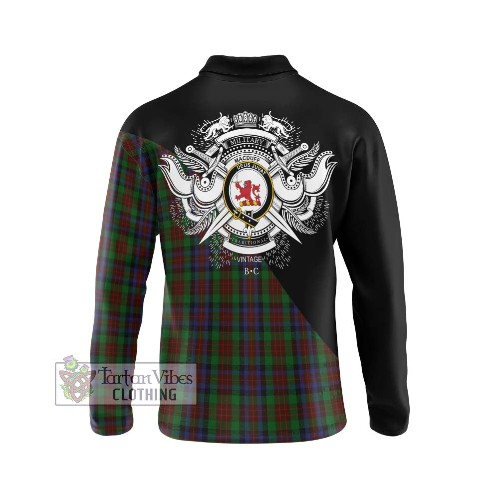 MacDuff Hunting Tartan Long Sleeve Polo Shirt with Family Crest and Military Logo Style - Tartanvibesclothing Shop