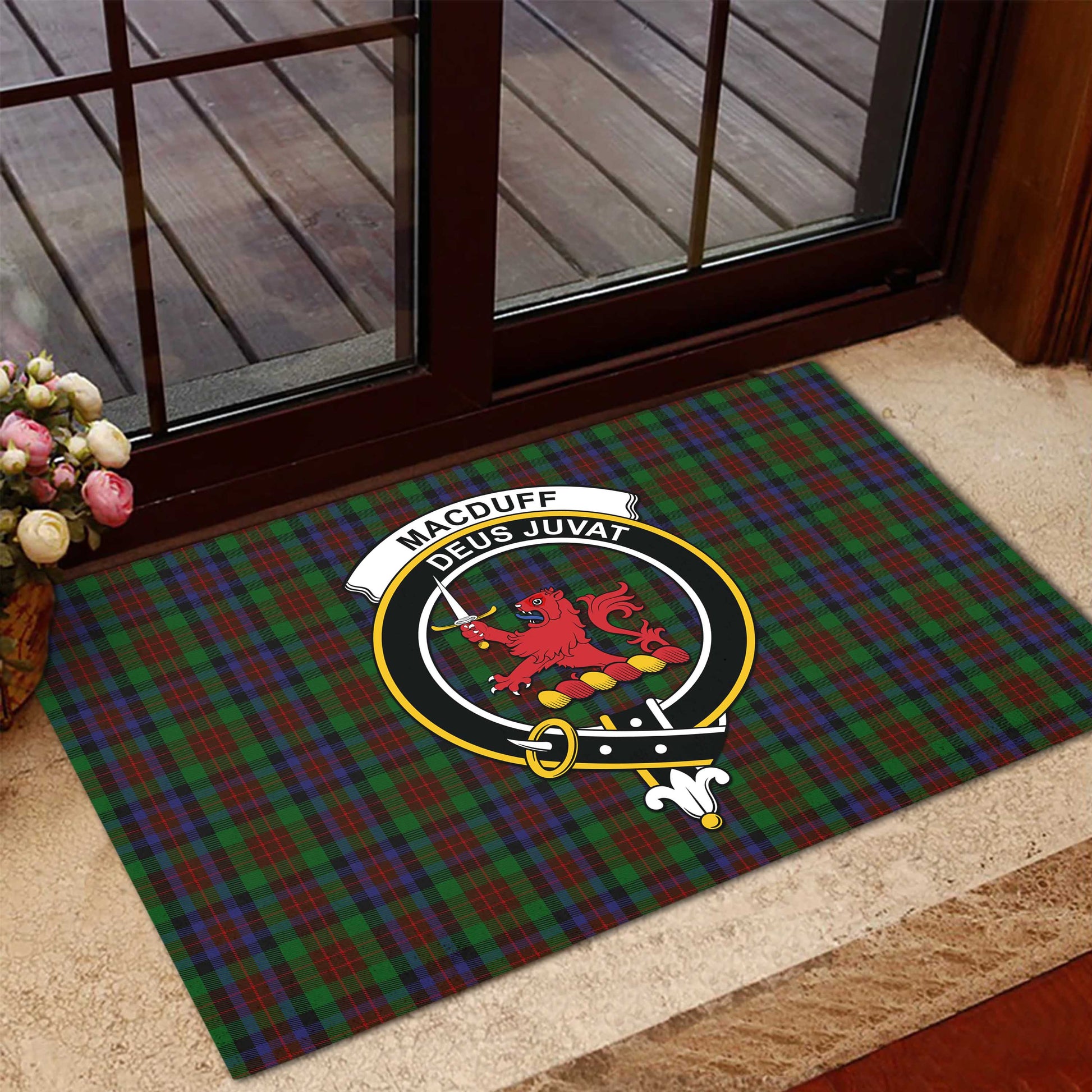 MacDuff Hunting Tartan Door Mat with Family Crest - Tartanvibesclothing