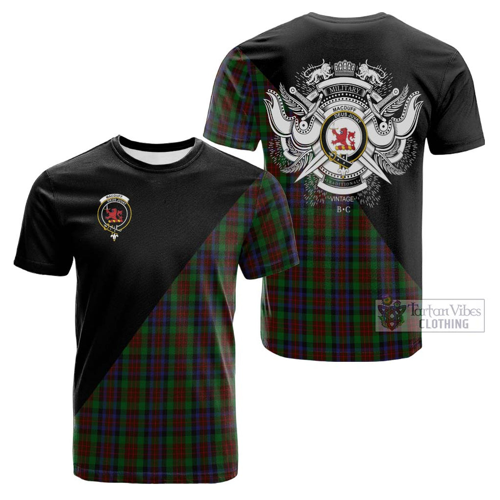 Tartan Vibes Clothing MacDuff Hunting Tartan Cotton T-shirt with Family Crest and Military Logo Style