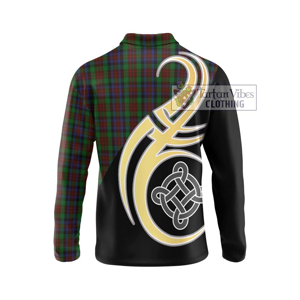 MacDuff Hunting Tartan Long Sleeve Polo Shirt with Family Crest and Celtic Symbol Style - Tartan Vibes Clothing