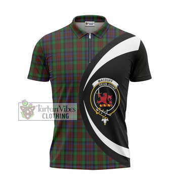 MacDuff Hunting Tartan Zipper Polo Shirt with Family Crest Circle Style