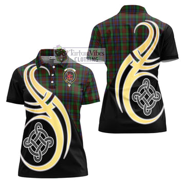 MacDuff Hunting Tartan Women's Polo Shirt with Family Crest and Celtic Symbol Style