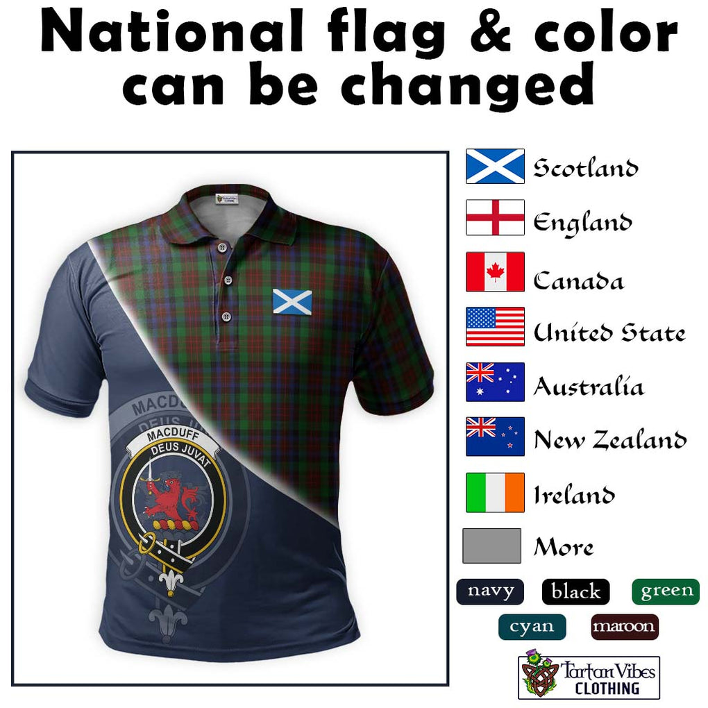 MacDuff Hunting Tartan Polo Shirt with Personalised National Flag and Family Crest Half Style - Tartanvibesclothing Shop