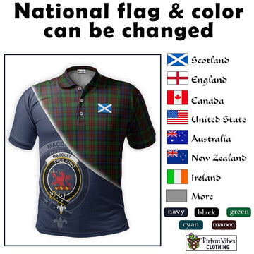 MacDuff Hunting Tartan Polo Shirt with Personalised National Flag and Family Crest Half Style