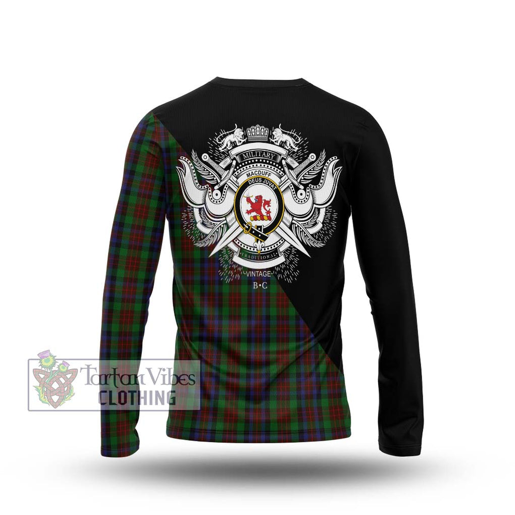 MacDuff Hunting Tartan Long Sleeve T-Shirt with Family Crest and Military Logo Style - Tartanvibesclothing Shop