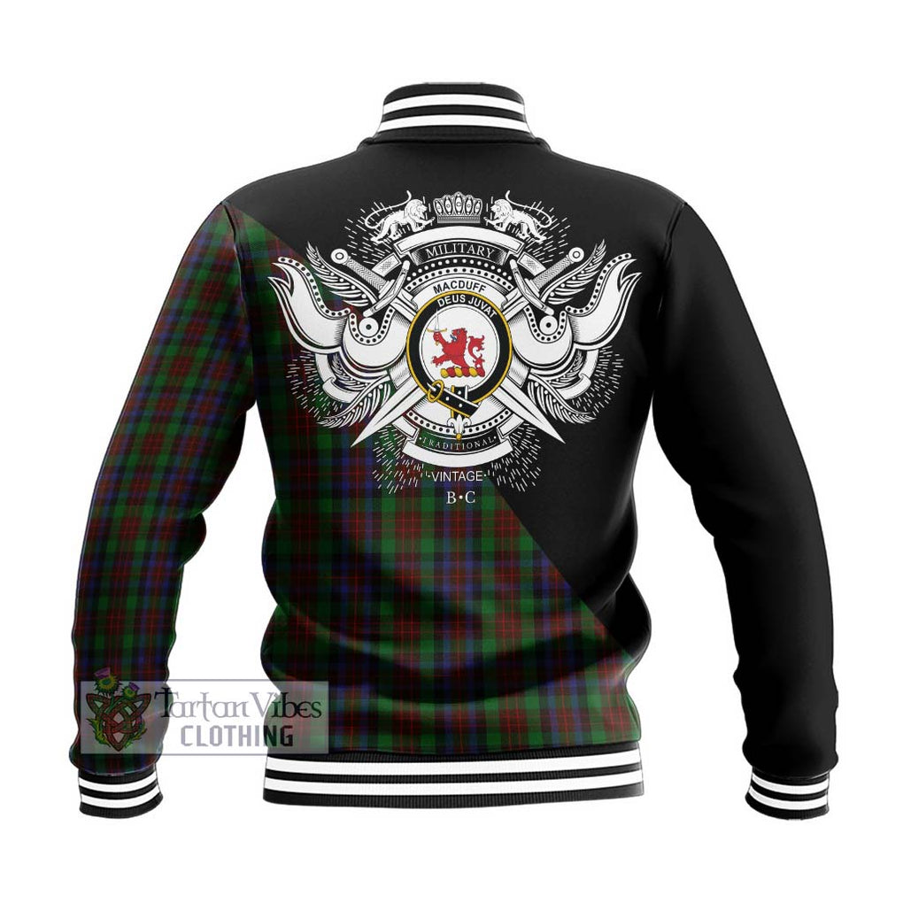 MacDuff Hunting Tartan Baseball Jacket with Family Crest and Military Logo Style - Tartanvibesclothing Shop