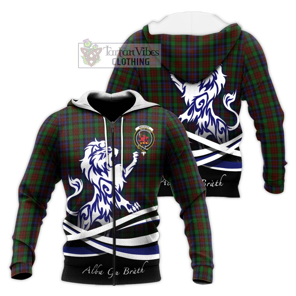 MacDuff Hunting Tartan Knitted Hoodie with Alba Gu Brath Regal Lion Emblem Unisex Knitted Zip Hoodie - Tartanvibesclothing Shop