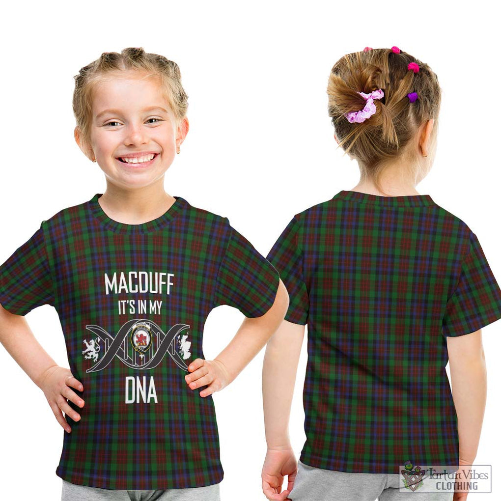 MacDuff Hunting Tartan Kid T-Shirt with Family Crest DNA In Me Style - Tartanvibesclothing Shop